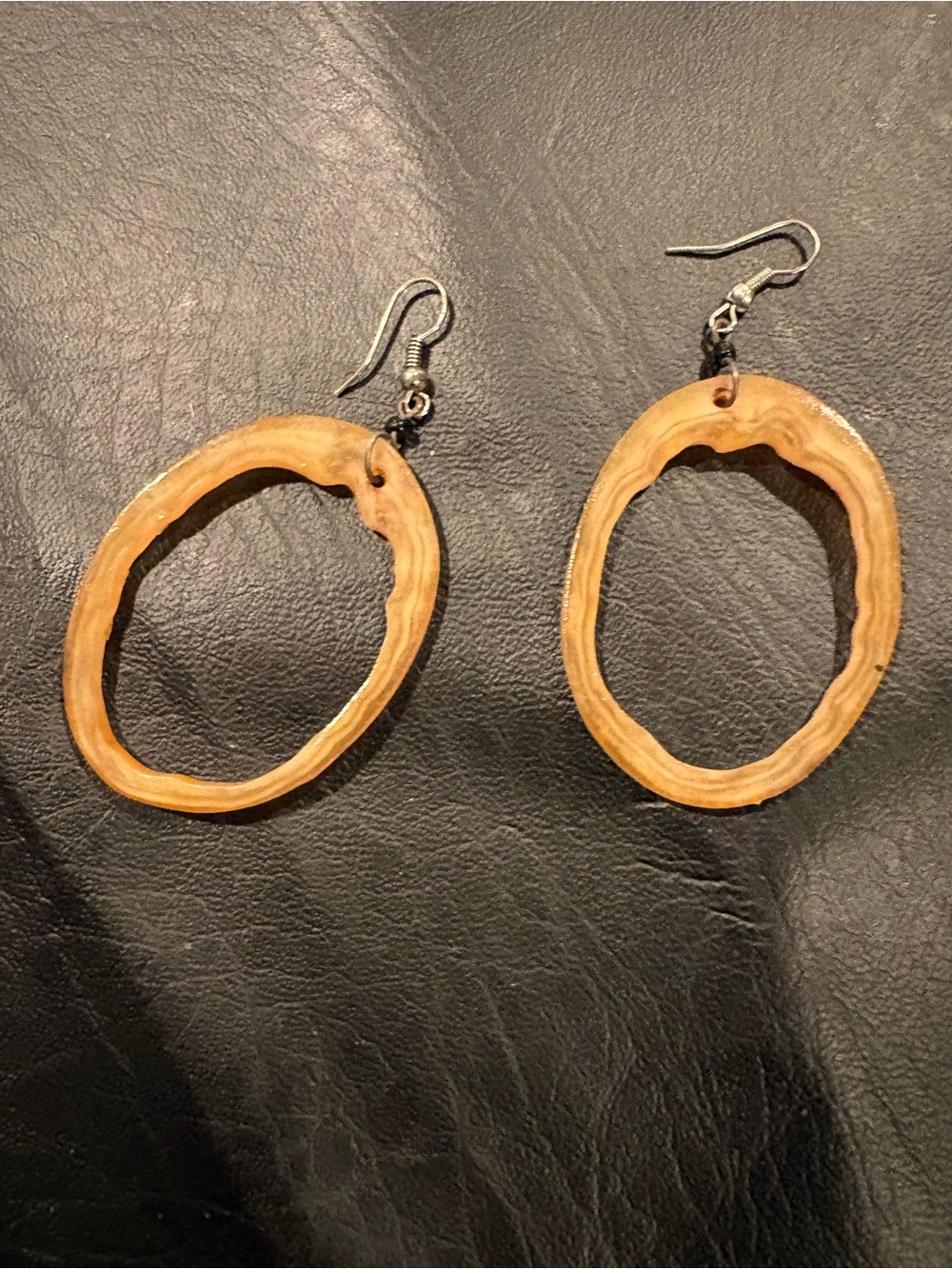 Handcrafted Brown Wood Hoop Earrings - Natural Brown Statement Earrings